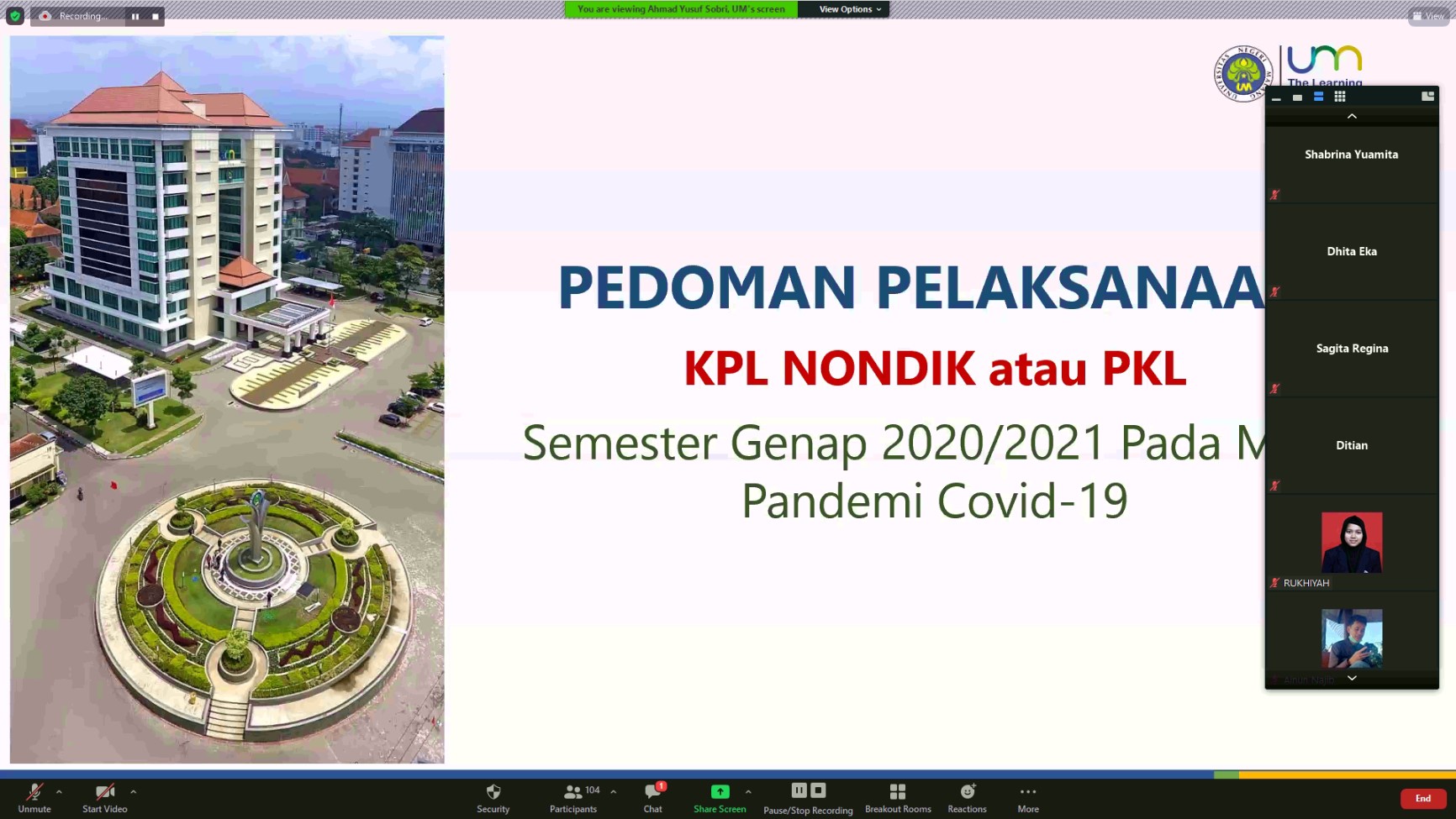 Pembekalan Mahasiswa Peserta KPL Non Kependidikan  Semester Genap 2020/2021