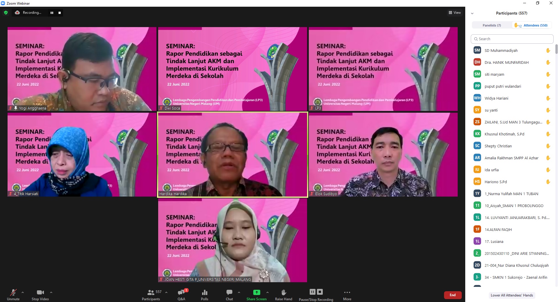Seminar dalam Jaringan Rapor Pendidikan sebagai Tindak Lanjut AKM dan Implementasi Kurikulum Merdeka di Sekolah