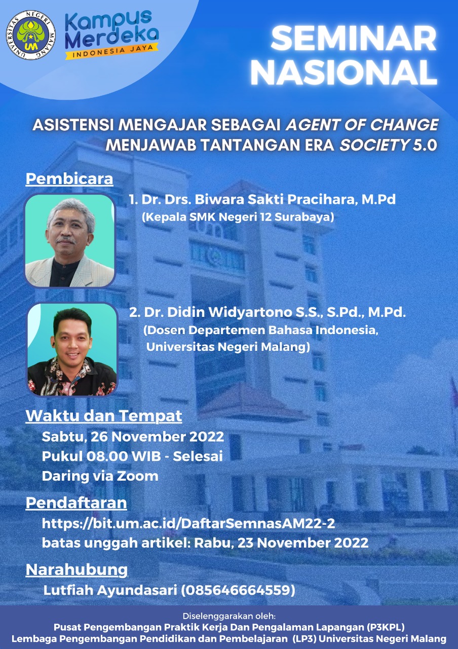 Seminar Nasional Asistensi Mengajar sebagai Agent of Change Menjawab Tantangan Era Society 5.0