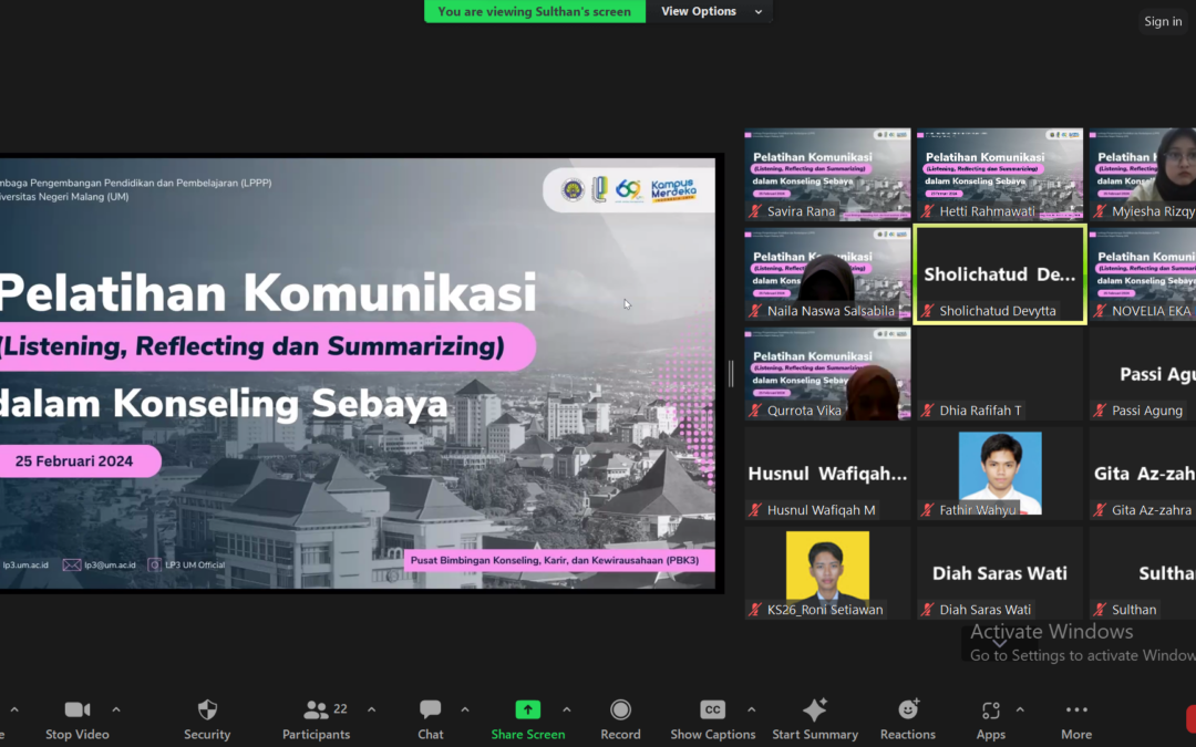 PBK3 UM Gelar Pelatihan Komunikasi Konseling Sebaya secara Virtual